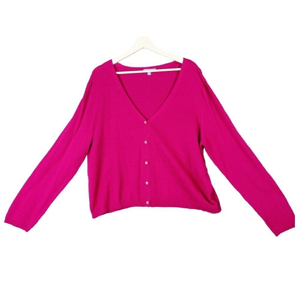 Draper James Women‎ Preppy Classic Swiss Dot Cardigan XXL Magenta Pink Textured